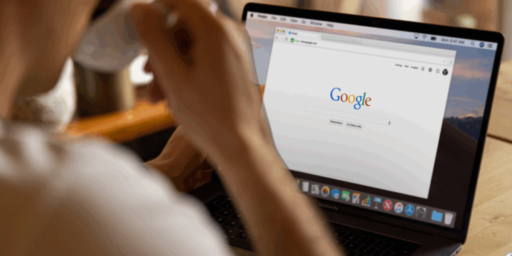 Google search on a laptop